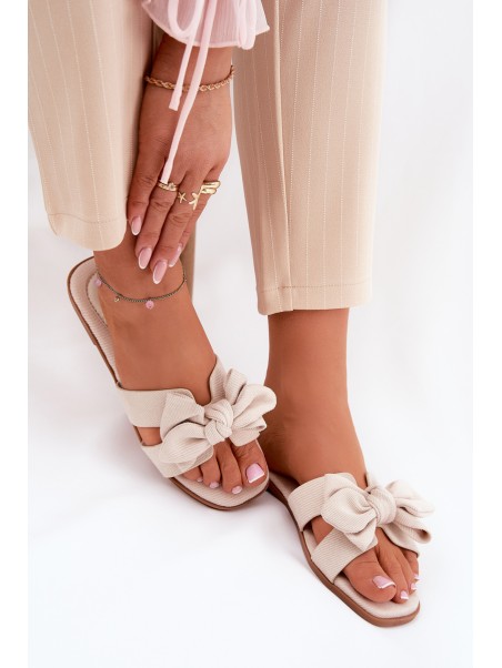 Flat Ladies Slippers With Bow Beige Tobin