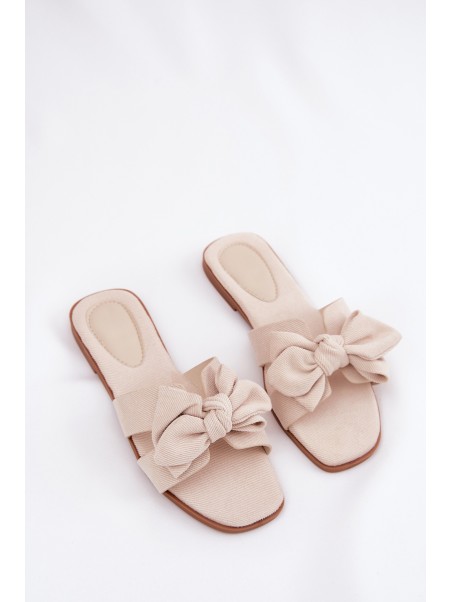 Flat Ladies Slippers With Bow Beige Tobin