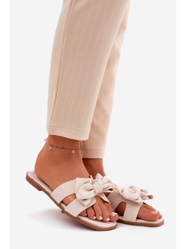 Flat Ladies Slippers With Bow Beige Tobin