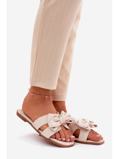 Flat Ladies Slippers With Bow Beige Tobin