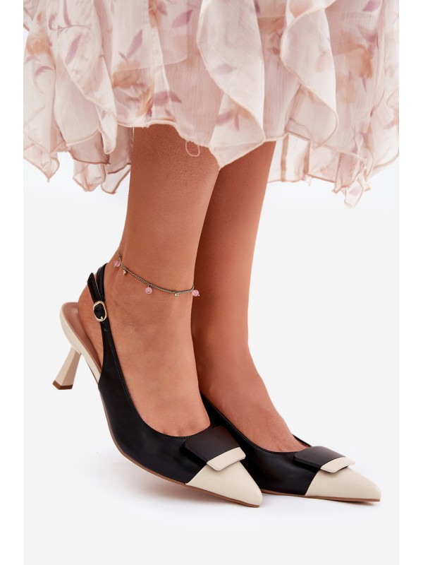 Elegant High Heels With Decoration Eco Leather Black Ottoles