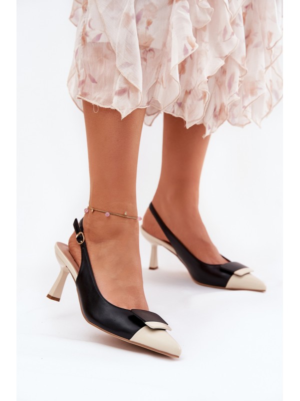 Elegant High Heels With Decoration Eco Leather Black Ottoles