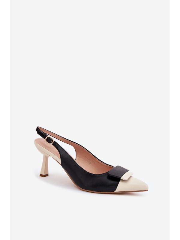 Elegant High Heels With Decoration Eco Leather Black Ottoles