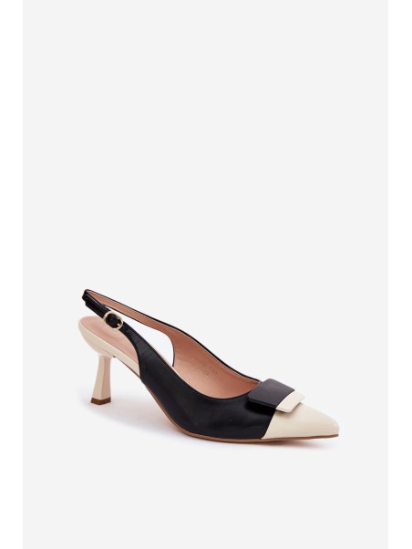 Elegant High Heels With Decoration Eco Leather Black Ottoles