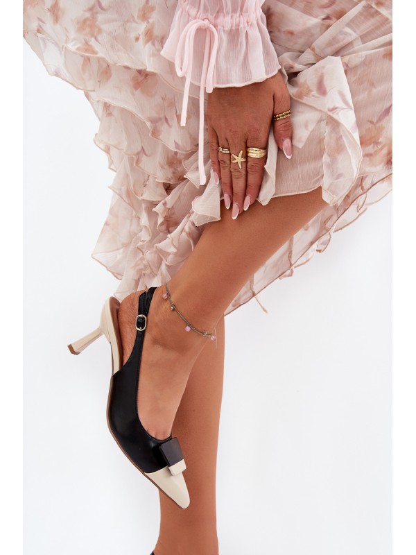 Elegant High Heels With Decoration Eco Leather Black Ottoles