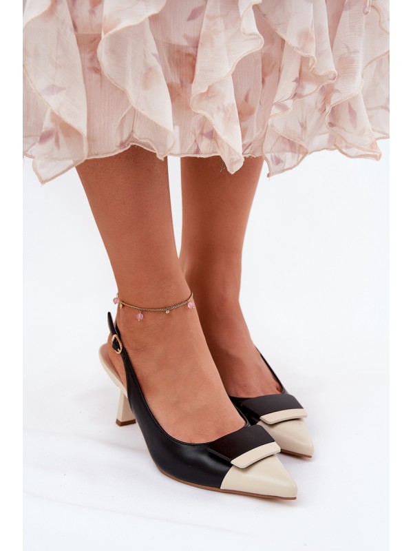 Elegant High Heels With Decoration Eco Leather Black Ottoles