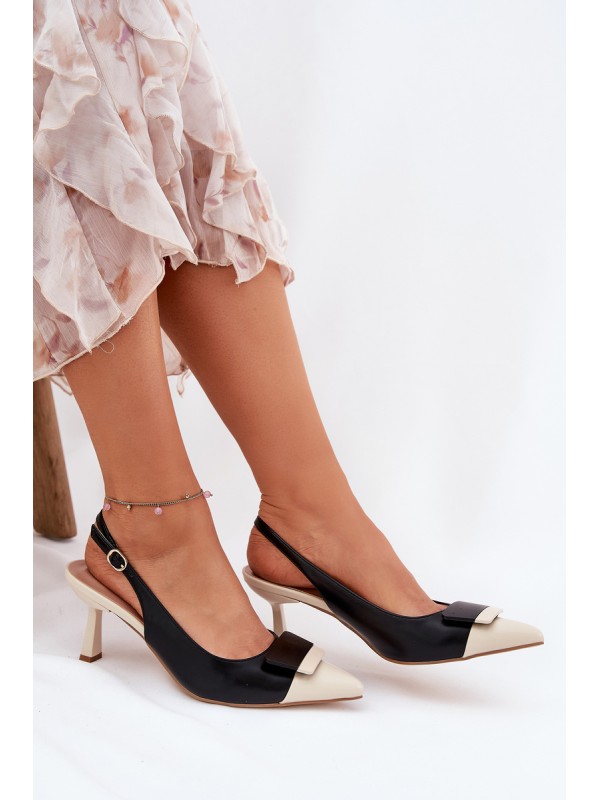 Elegant High Heels With Decoration Eco Leather Black Ottoles