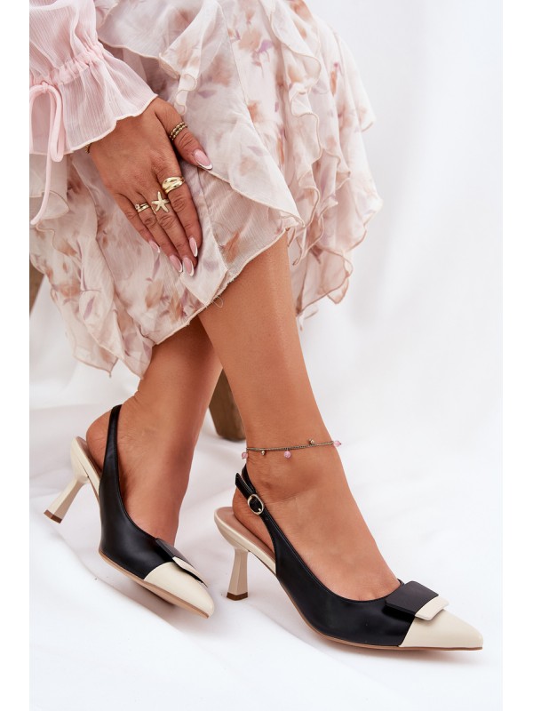 Elegant High Heels With Decoration Eco Leather Black Ottoles