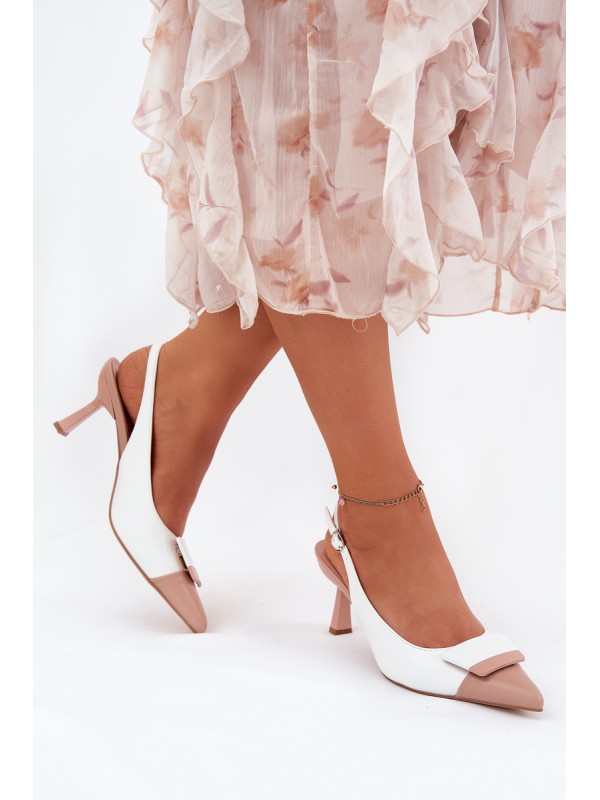 Elegant High Heels With Decoration Eco Leather White Ottoles