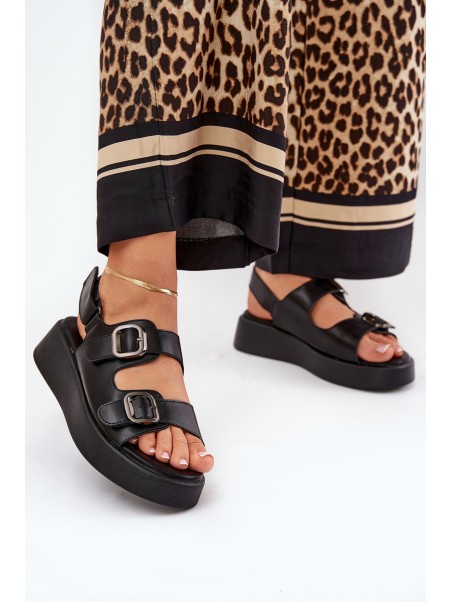 Women's Platform And Wedge Sandals With Buckles Black Genorre