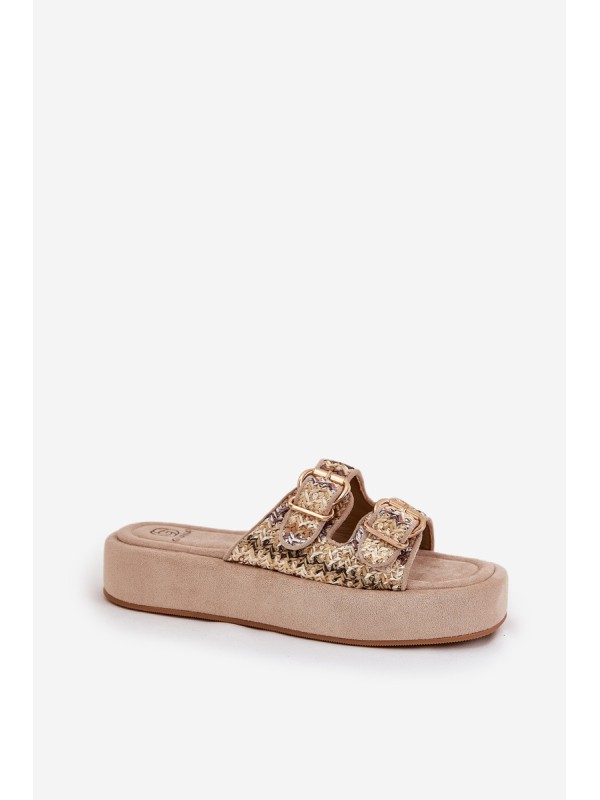 Women's Platform Sandals With Buckles And Weaving Khaki Limme