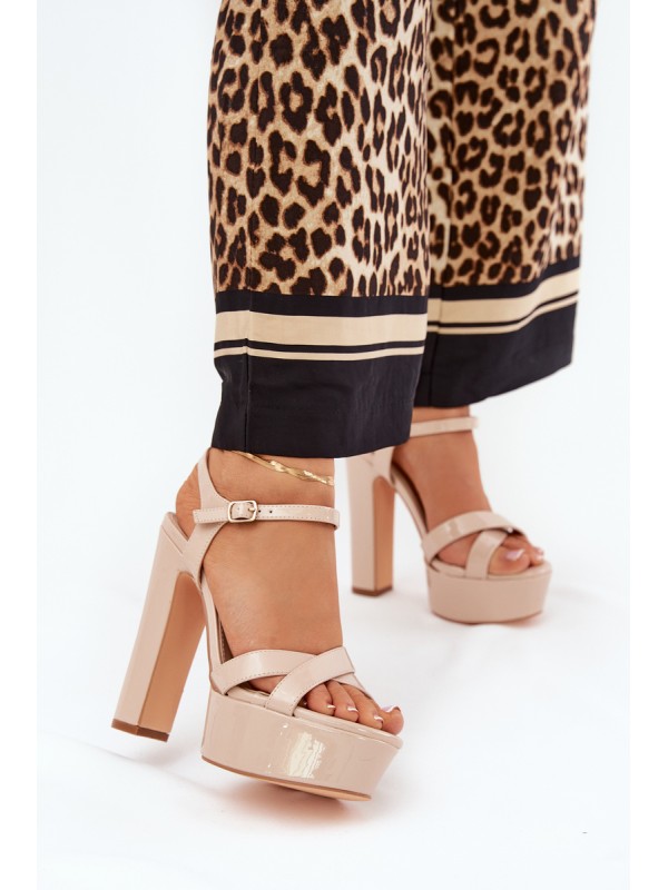 Women's sandals on high heel and platform glossy beige Jovenes