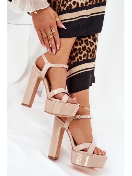 Women's sandals on high heel and platform glossy beige Jovenes