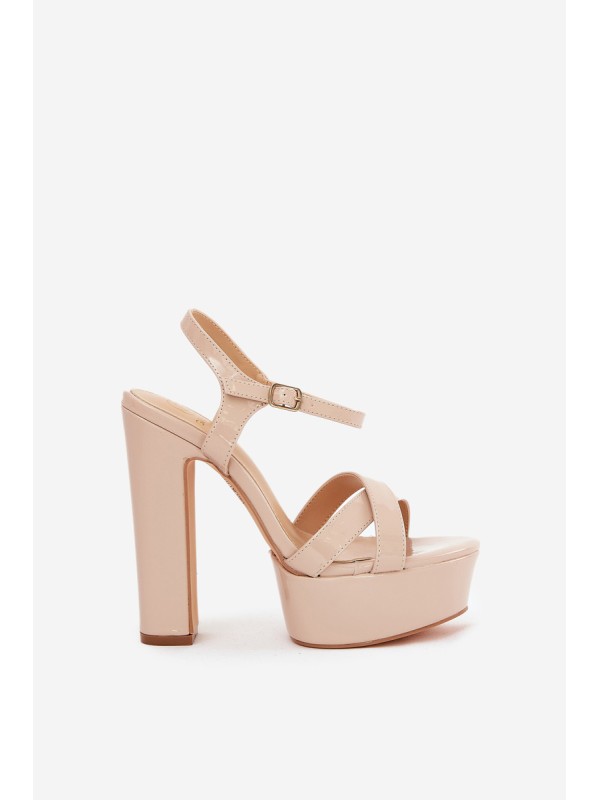 Women's sandals on high heel and platform glossy beige Jovenes