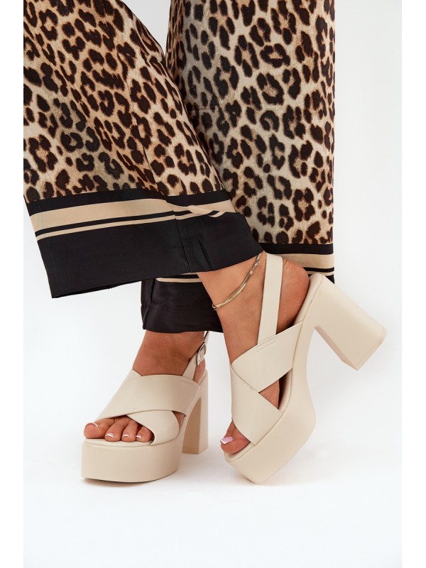 Ladies Sandals On Heel And Platform Made Of Eco Leather Light Beige Annavin