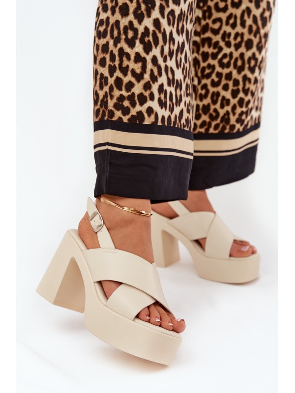 Ladies Sandals On Heel And Platform Made Of Eco Leather Light Beige Annavin 2