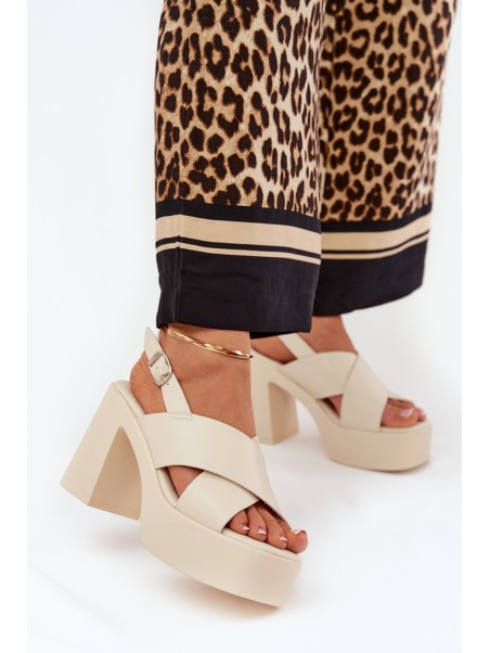 Ladies Sandals On Heel And Platform Made Of Eco Leather Light Beige Annavin
