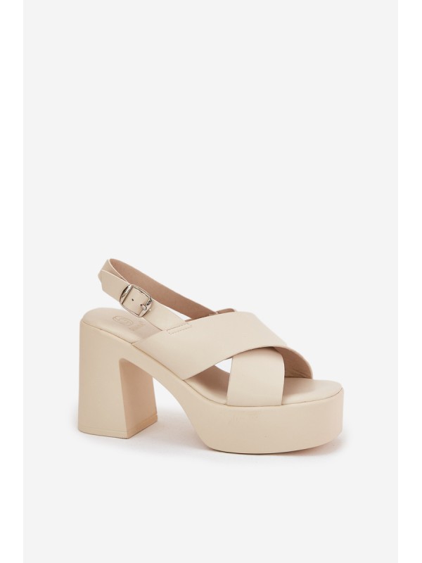 Ladies Sandals On Heel And Platform Made Of Eco Leather Light Beige Annavin