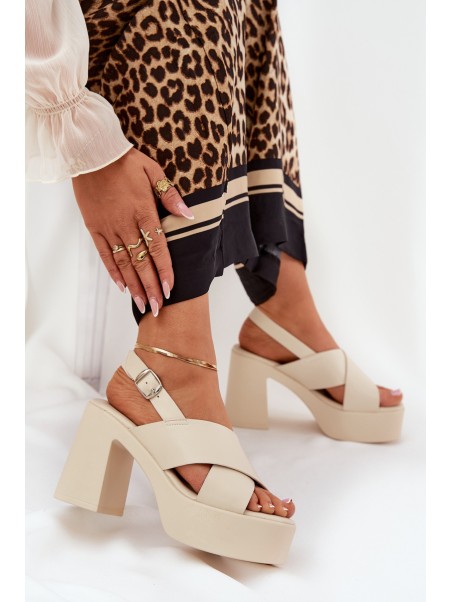 Ladies Sandals On Heel And Platform Made Of Eco Leather Light Beige Annavin