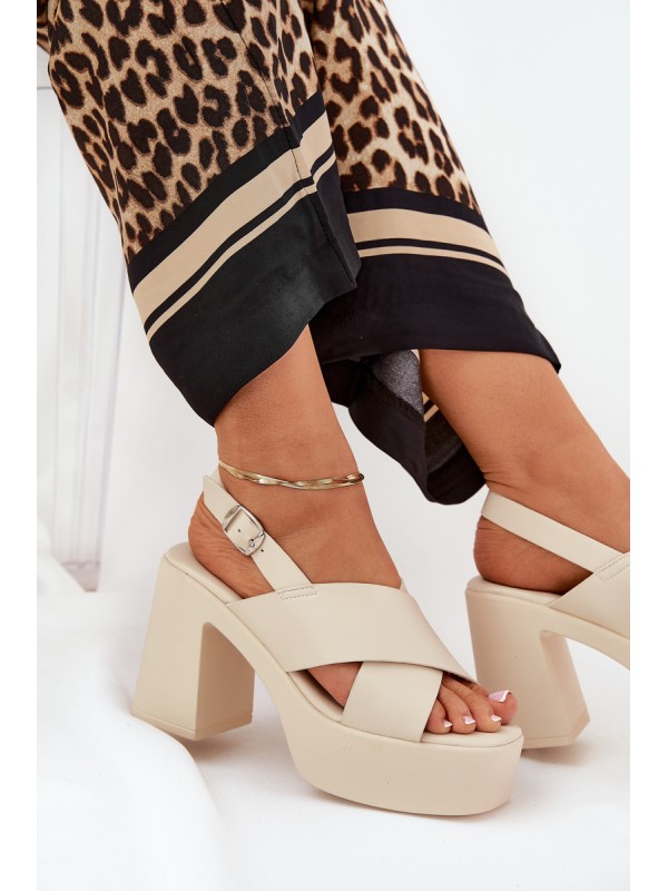 Ladies Sandals On Heel And Platform Made Of Eco Leather Light Beige Annavin