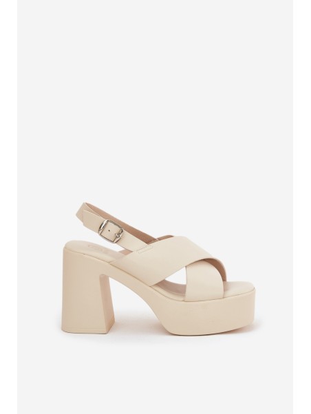Ladies Sandals On Heel And Platform Made Of Eco Leather Light Beige Annavin