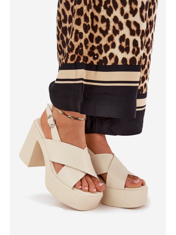 Ladies Sandals On Heel And Platform Made Of Eco Leather Light Beige Annavin