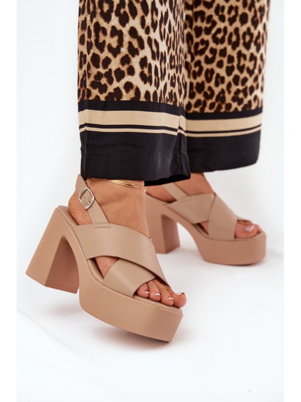 Women's Sandals On Heel And Platform Made Of Eco Leather Khaki Annavin