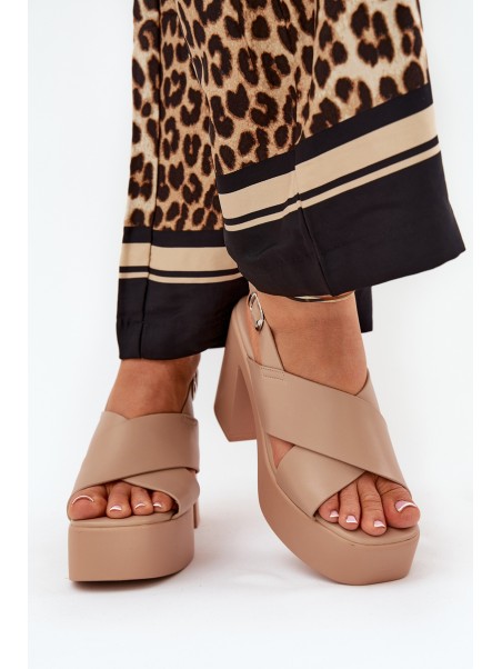 Women's Sandals On Heel And Platform Made Of Eco Leather Khaki Annavin