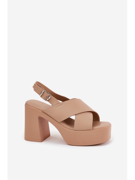 Women's Sandals On Heel And Platform Made Of Eco Leather Khaki Annavin