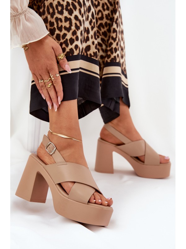Women's Sandals On Heel And Platform Made Of Eco Leather Khaki Annavin