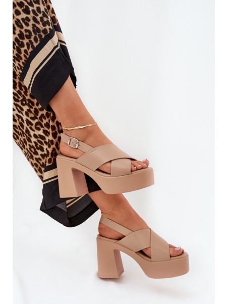 Women's Sandals On Heel And Platform Made Of Eco Leather Khaki Annavin