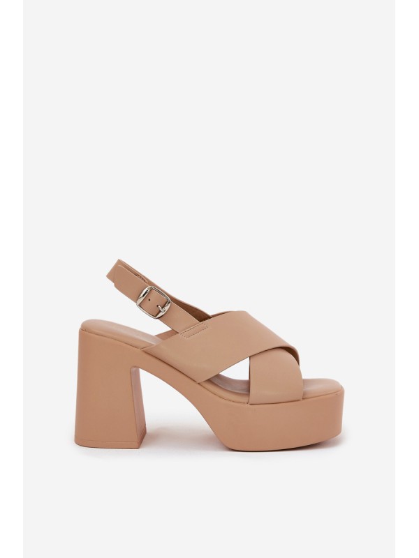 Women's Sandals On Heel And Platform Made Of Eco Leather Khaki Annavin