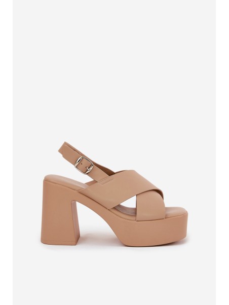 Women's Sandals On Heel And Platform Made Of Eco Leather Khaki Annavin