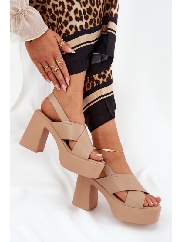 Women's Sandals On Heel And Platform Made Of Eco Leather Khaki Annavin
