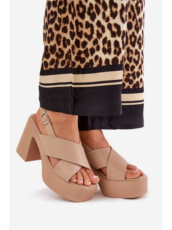 Women's Sandals On Heel And Platform Made Of Eco Leather Khaki Annavin