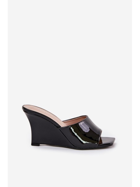 Lacquered Women's Wedge Sandals Black Nelithin