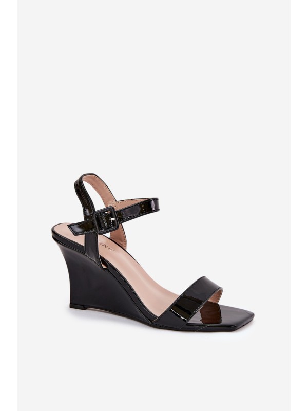Lacquered Women's Wedge Sandals Black Vliraya