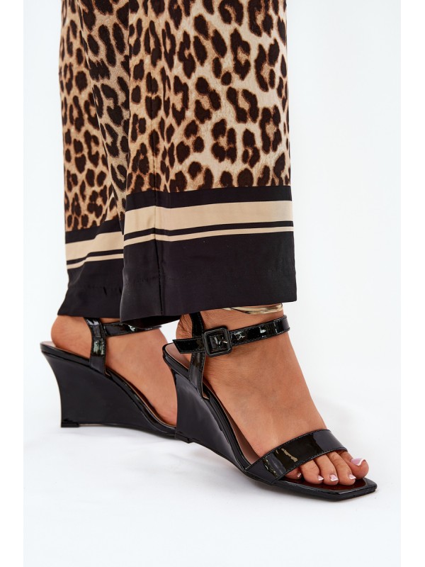 Lacquered Women's Wedge Sandals Black Vliraya