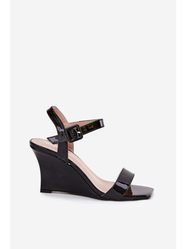 Lacquered Women's Wedge Sandals Black Vliraya