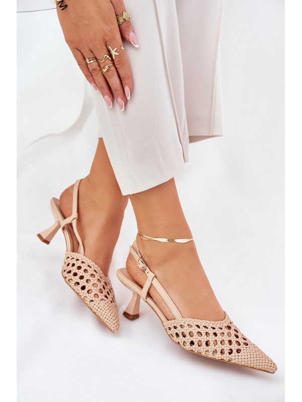 Stiletto Heels With Pointed Toe And Open Heel Beige Umirana
