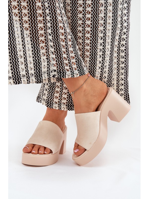 Women Sandals On Heel And Platform Beige Omeisa