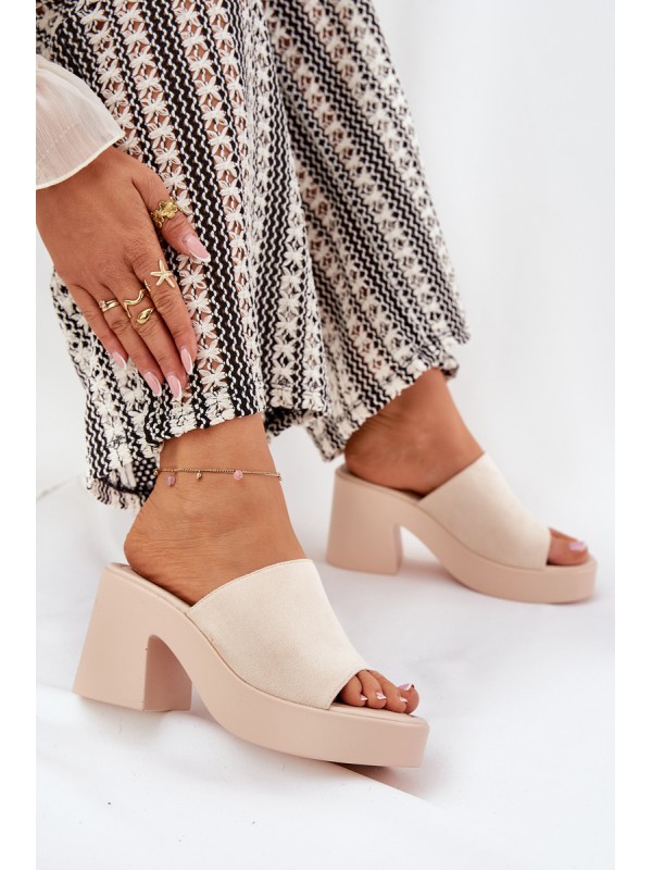Women Sandals On Heel And Platform Beige Omeisa