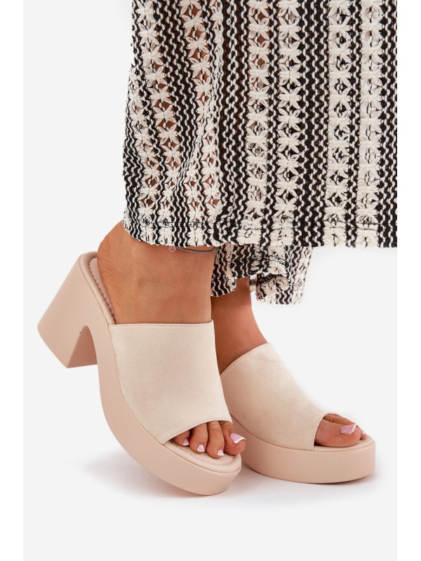 Women Sandals On Heel And Platform Beige Omeisa