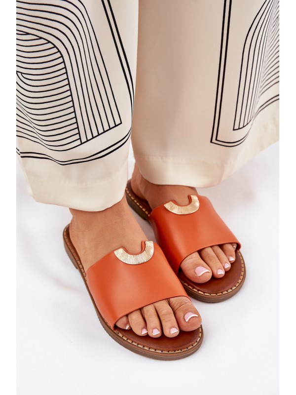 Women's Eco Leather Slippers With Decorative Details Orange Mevith