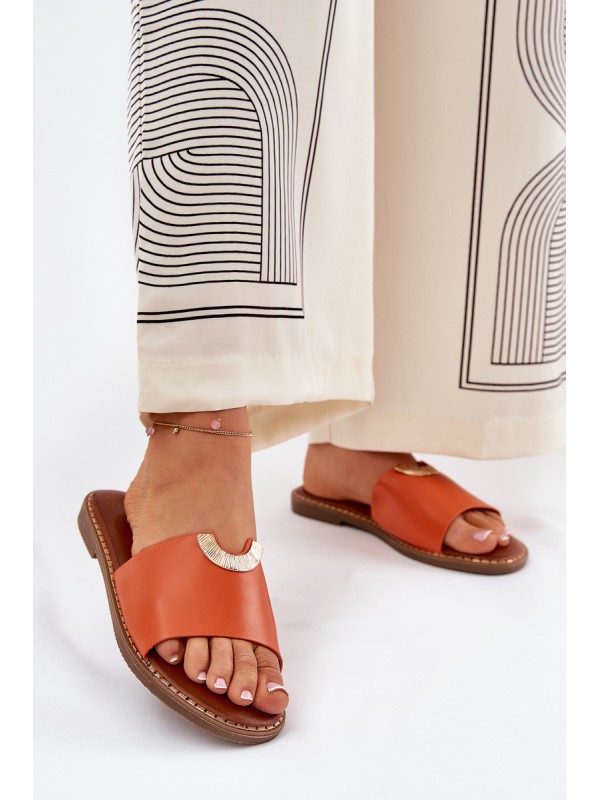 Women's Eco Leather Slippers With Decorative Details Orange Mevith 2