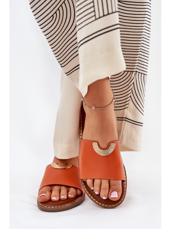 Women's Eco Leather Slippers With Decorative Details Orange Mevith