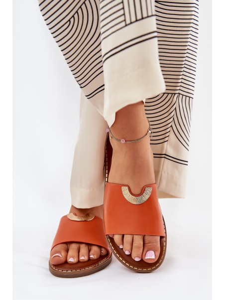 Women's Eco Leather Slippers With Decorative Details Orange Mevith