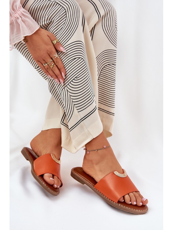 Women's Eco Leather Slippers With Decorative Details Orange Mevith