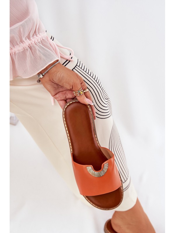Women's Eco Leather Slippers With Decorative Details Orange Mevith