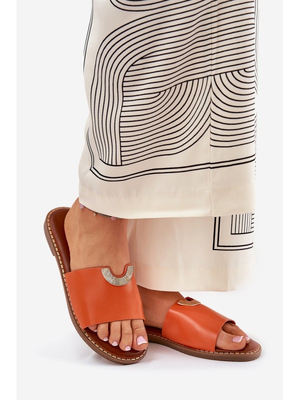 Women's Eco Leather Slippers With Decorative Details Orange Mevith